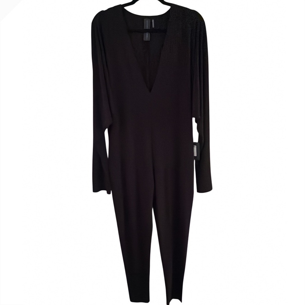 Norma‎ Kamali Dolman V Neck Catsuit Black Stretch Jersey Jumpsuit KK424JPLG62001 - Picture 2 of 14